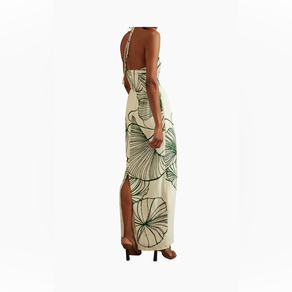Reiss Lexi Shell halter dress -Elegant Green Leaf Print Maxi Dress. NWT - Picture 3 of 6